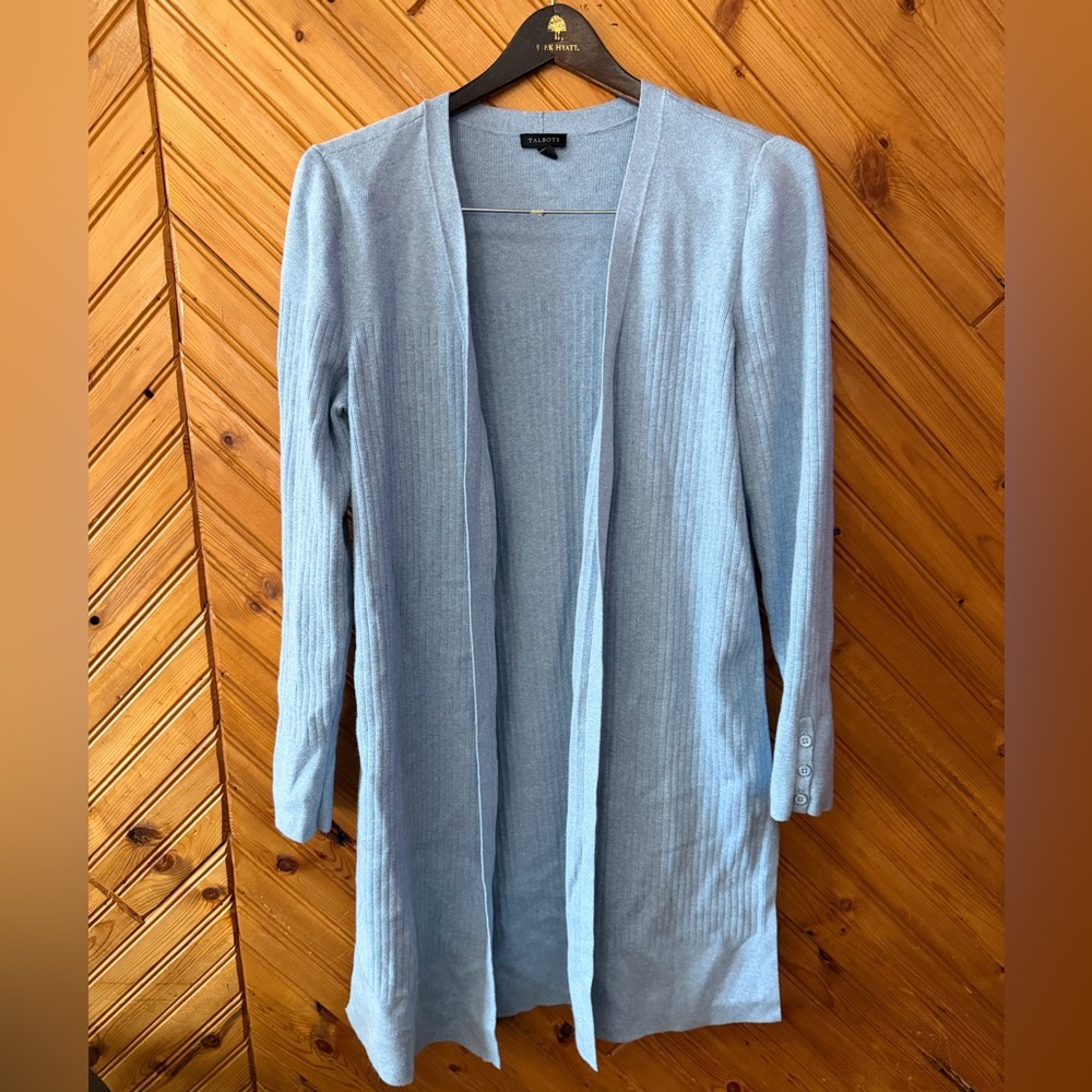 LIGHT BLUE TALBOTS duster length cardigan sweater small
